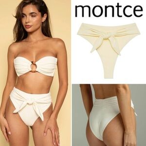 Montce Paula Rib Waist Tie Bikini Bottoms Ribbed in Cream  sz L 122$